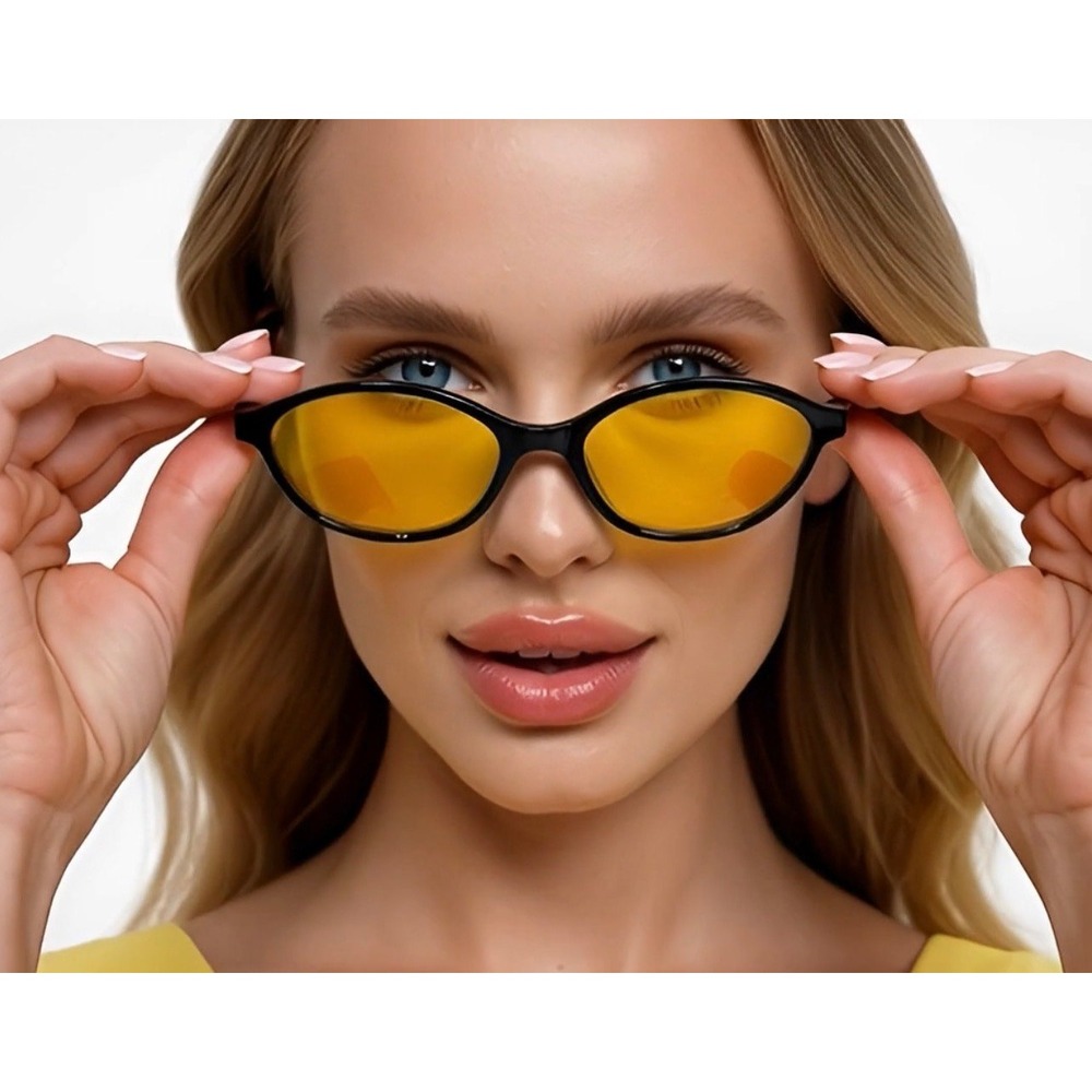 Womens Black Oval Sunglasses Yellow Tinted Lenses Retro Style Small Shades 2026‎